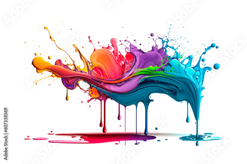 Exploding liquid paint in rainbow colors with splashes	