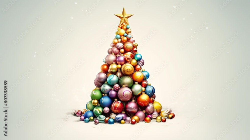 Joyful studio shot of a Christmas tree with colorful ornaments, isolated on white. Generative AI Joyful studio shot of a Christmas tree with colorful ornaments, isolated on white. Generative AI