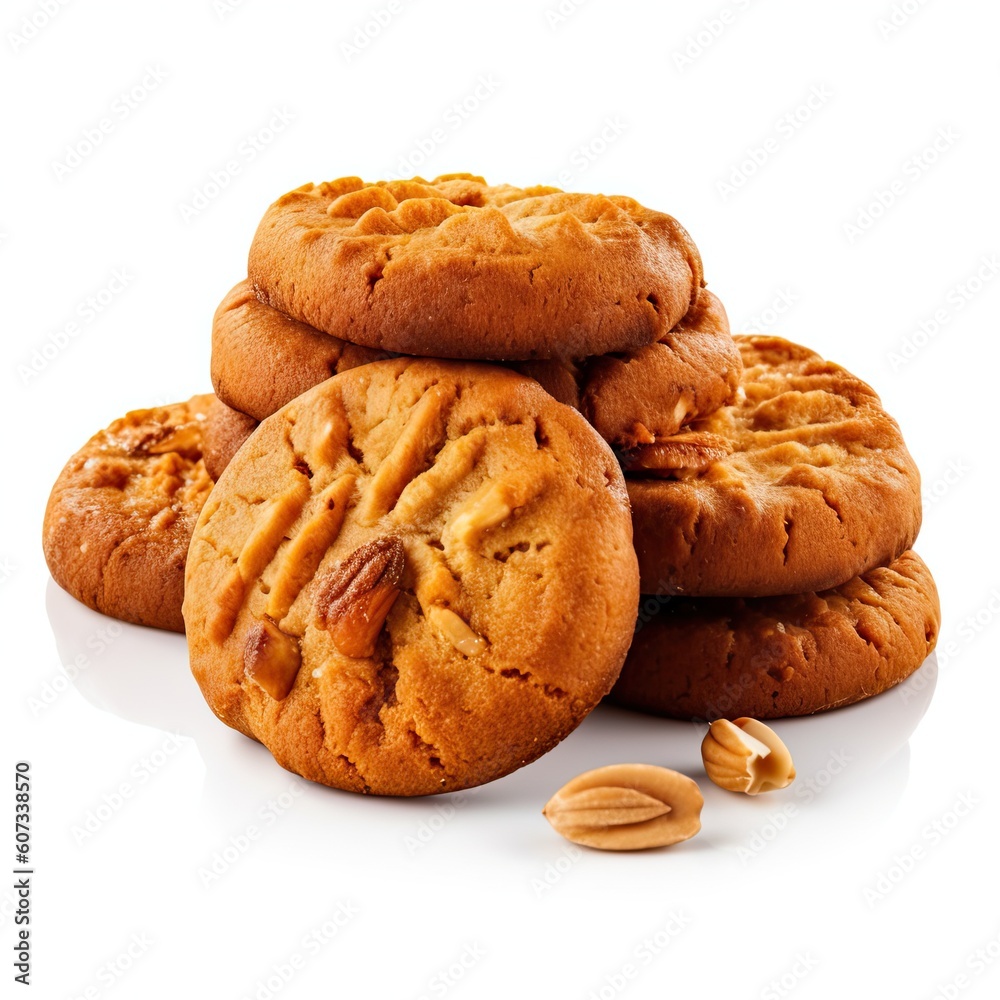 Peanut Butter Cookies delicious dessert isolated on white background. Generative AI Peanut Butter Cookies delicious dessert isolated on white background. Generative AI