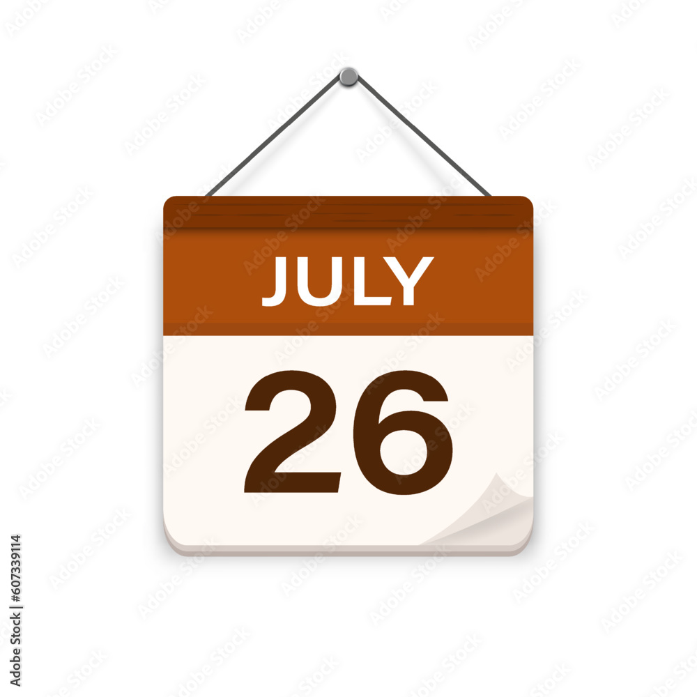 july 26, Calendar icon with shadow. Day, month. Meeting appointment time. Event schedule date. Flat vector illustration. july 26, Calendar icon with shadow. Day, month. Meeting appointment time. Event schedule date. Flat vector illustration.