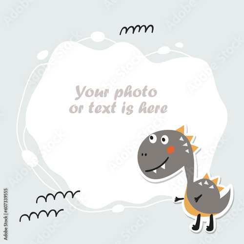 Baby photo frame  invitation template with dinosaur
