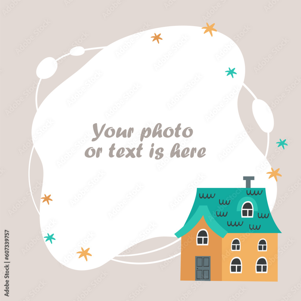 Children's frame for a photo, a template for an invitation with a house