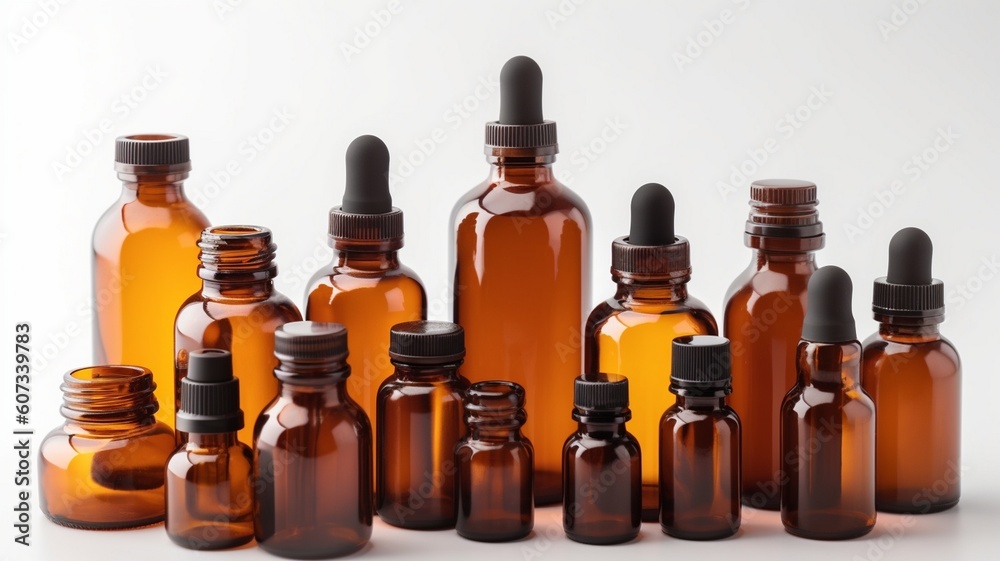 various amber glass bottles Generative AI various amber glass bottles Generative AI