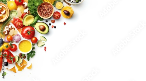 Healthy food with white background top view Created With Generative AI Technology