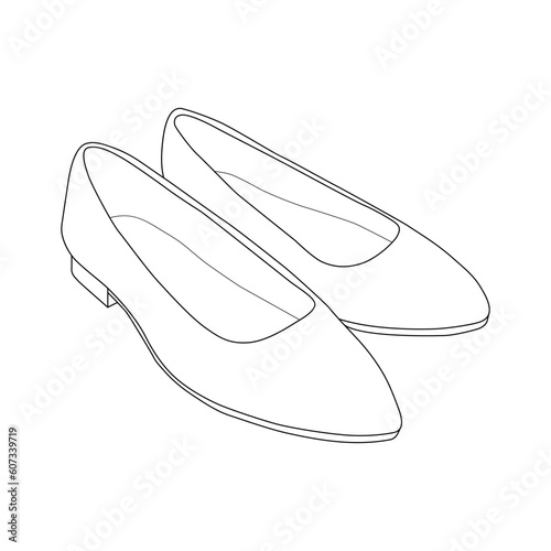 Ballet flat shoes sketch illustration on white background