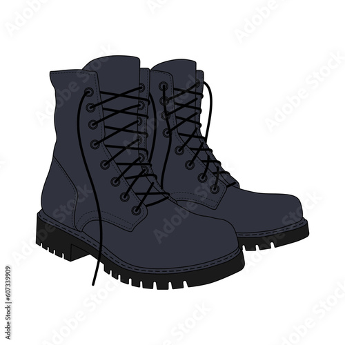 Black high lace up boots sketch illustration on white background