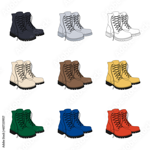 Color high lace up boots sketch illustrations on white background