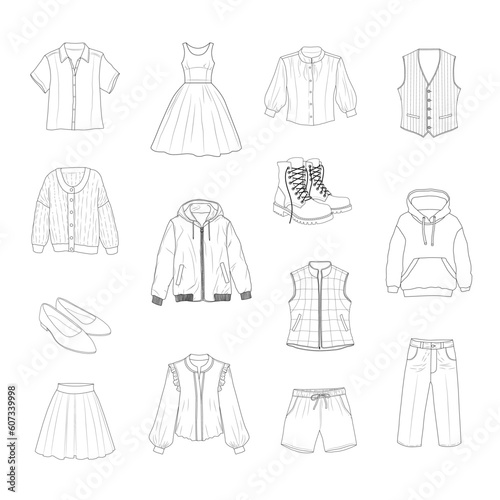 Apparel sketch illustrations on white background