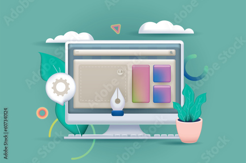 web-development-concept-3d-illustration-icon-composition-with-website-layout-development-content