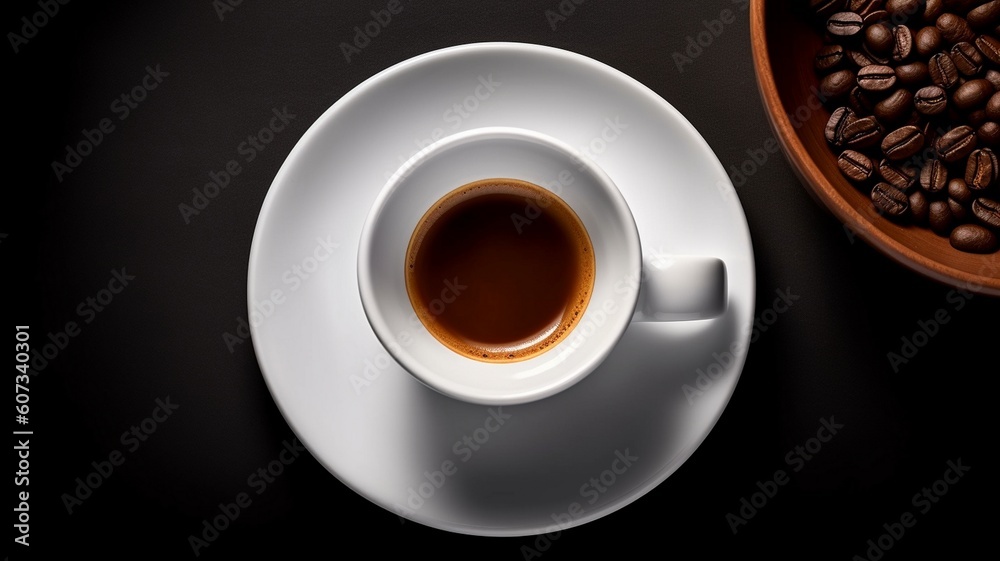 white cup and saucer with freshly brewed strong black coffee Generative AI