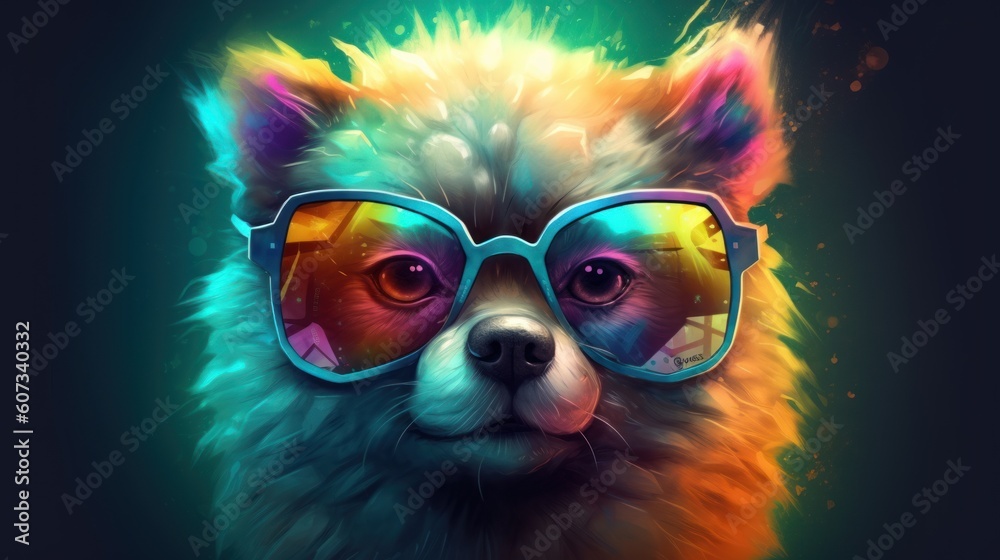 Illustration of a dog wearing sunglasses .Generative ai.