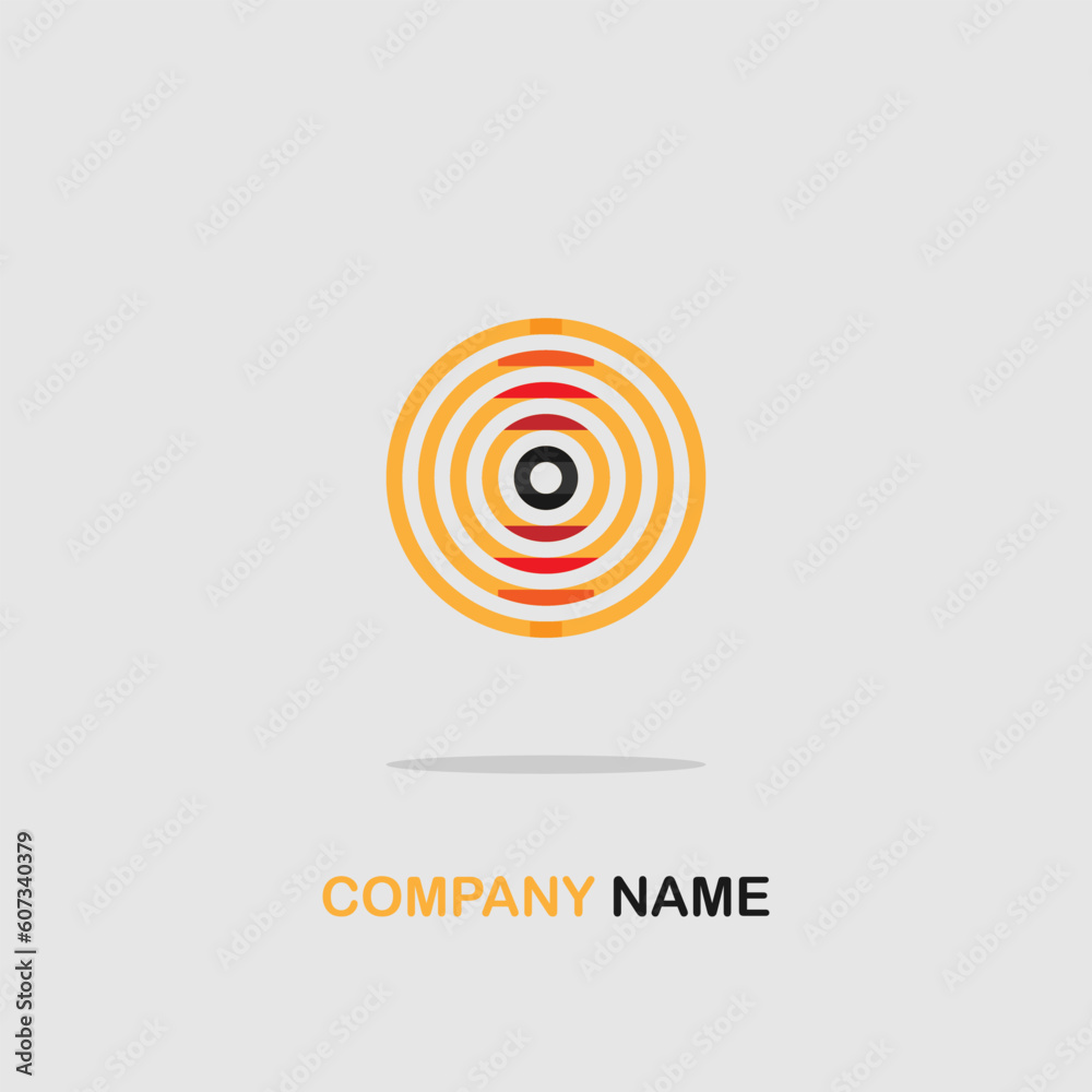 Orange round icon in the center of a light gray background for the name of the company Orange round icon in the center of a light gray background for the name of the company