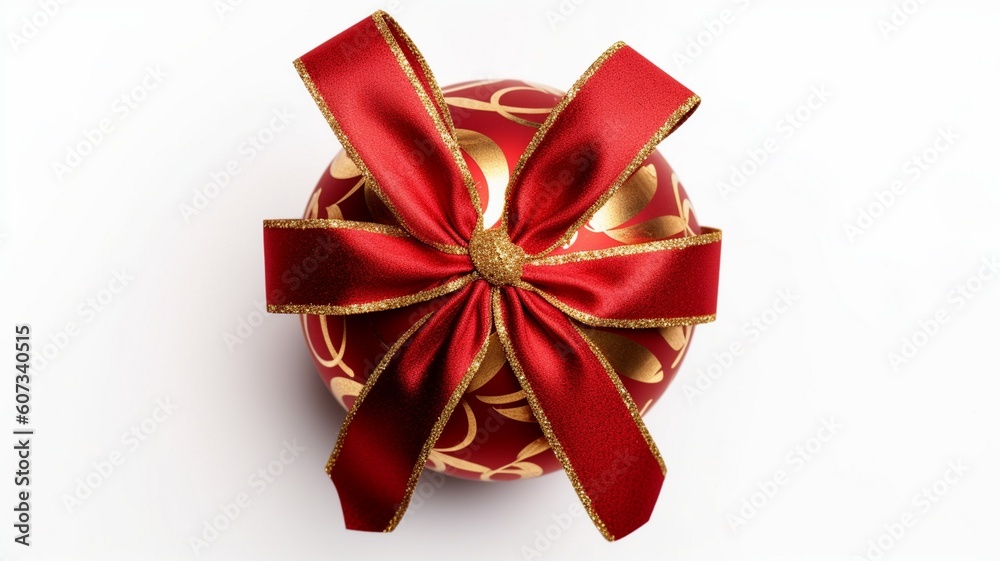 Red Christmas ball with a beautiful bow Generative AI Red Christmas ball with a beautiful bow Generative AI