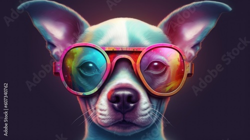 Illustration of a dog wearing sunglasses .Generative ai.