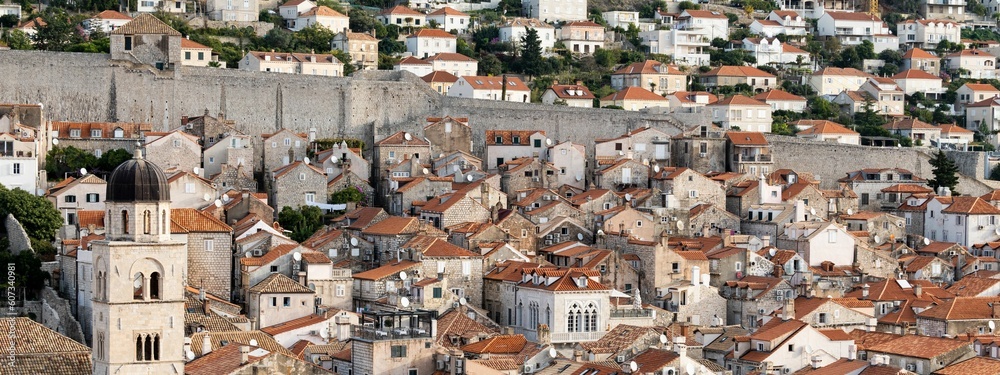 Panoramic view on the old town with the Franciscan church on Dubrovnik in Croatia