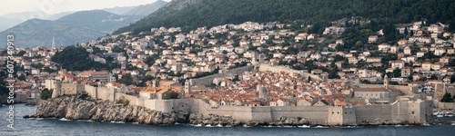 Panoramic view of the cityscape of Dubrovnik from the Adriatic Sea, Croatia