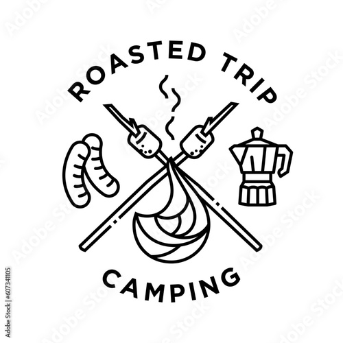roasted camping trip poster design vintage monoline vector illustration