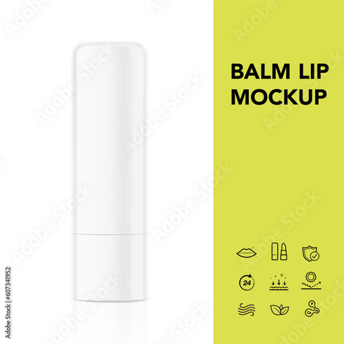 Realistic lipstick balm mockup. Vector illustration isolated on white background. Ready for your design. EPS10.