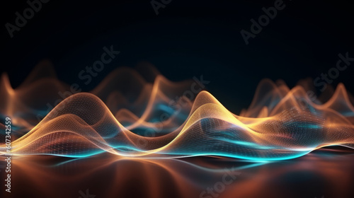 gold and blue abstrac waves and lines of light technology background