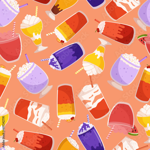 Whimsical And Delightful Seamless Pattern Features A Variety Of Milkshakes In Vibrant Colors, Creating A Fun And Playful