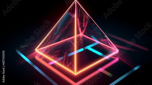 abstract geometric background with neon lights Generative AI