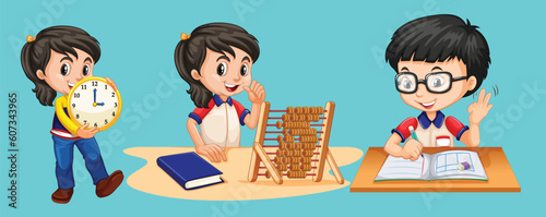 Set of happy children doing different things by the greatest graphics