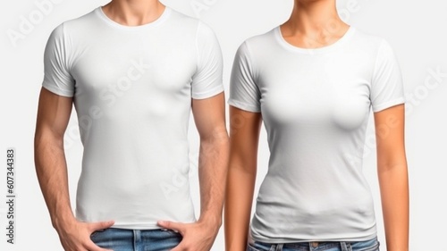 T-shirt mock up. White blank t-shirt front and back view Generative AI