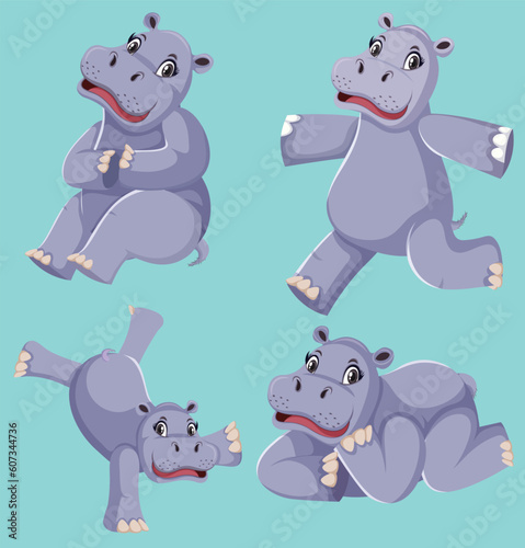 Set of happy hippopotamus by the greatest graphics