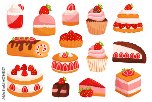 Fotografia, Obraz Delectable Assortment Of Strawberry Desserts, Including Strawberry Cake, Muffin,