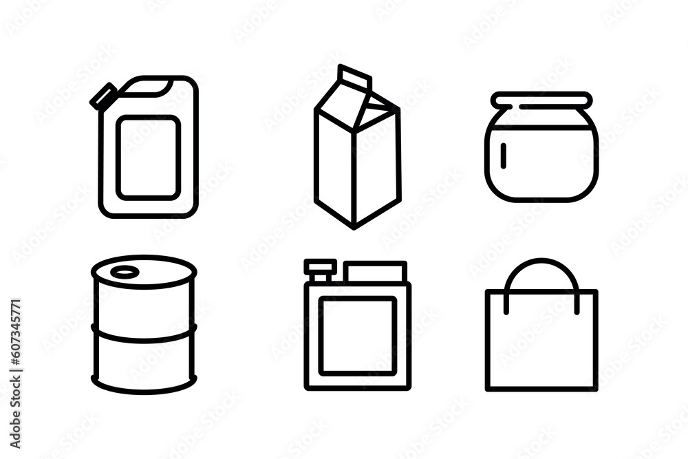 A simple set of vector linear icons associated with a container. A simple set of vector linear icons associated with a container.