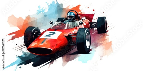 Oldschool vintage racing car, watercolor painting, generative ai