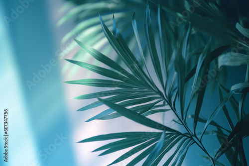Blurred shadow from palm leaves on the blue wall