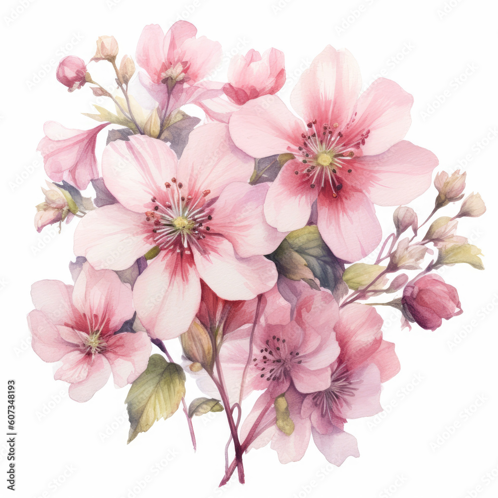 Watercolour soft summer blossom flowers realistic
