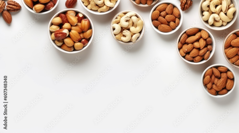 nuts with white background top view Created With Generative AI Technology nuts with white background top view Created With Generative AI Technology
