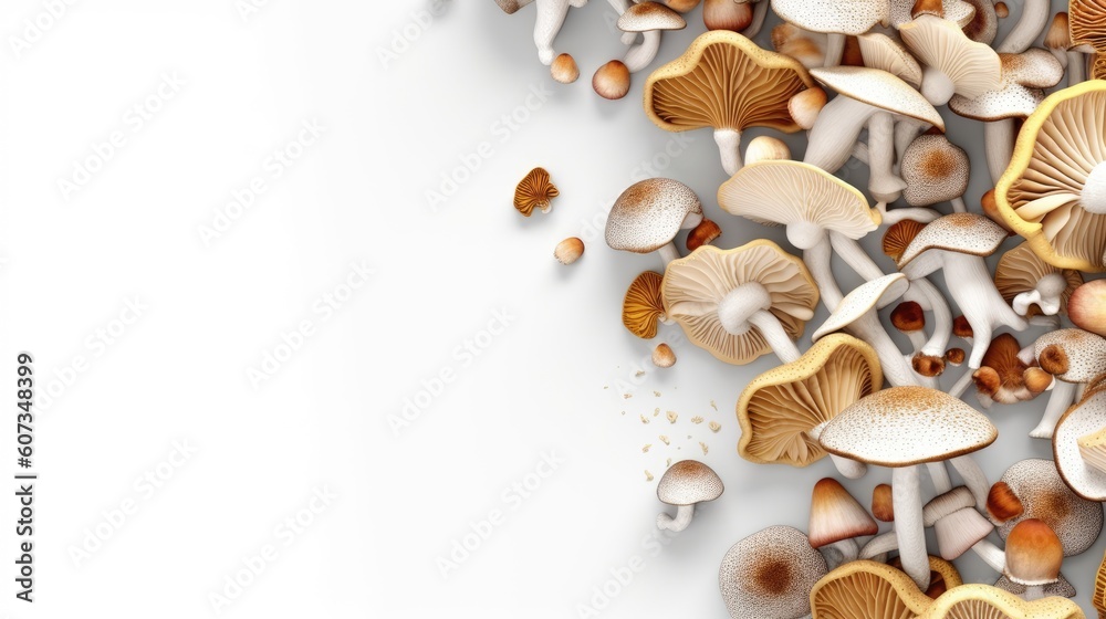 mushrooms with white background top view Created With Generative AI Technology mushrooms with white background top view Created With Generative AI Technology