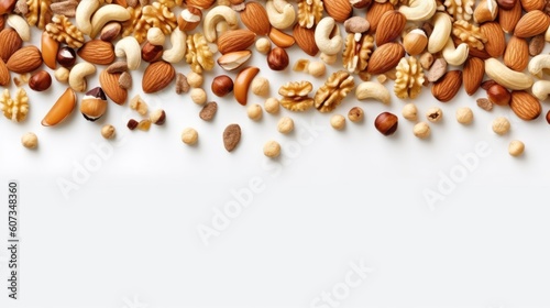 nuts with white background top view Created With Generative AI Technology