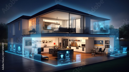 Interior illustration of smart home with artificial intelligence concept
