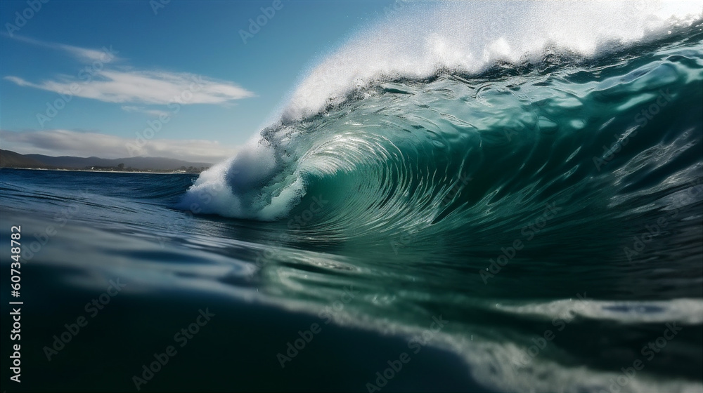 Obraz premium Extremely close look of huge ocean wave. AI generated