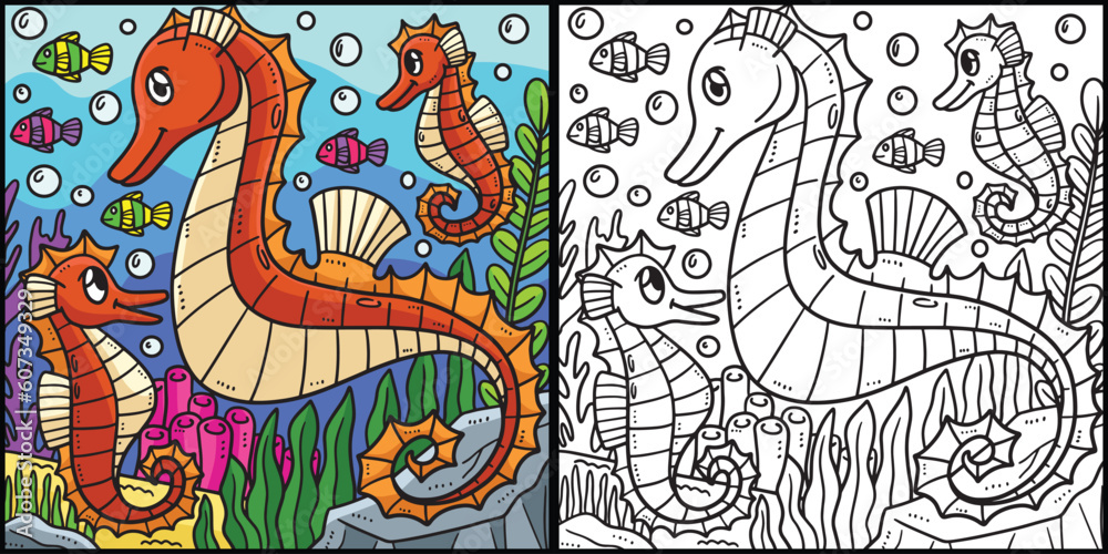 Mother Seahorse and Baby Seahorse Illustration Mother Seahorse and Baby Seahorse Illustration