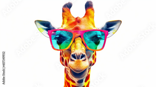Bunte Cartoon-Giraffe mit Sonnenbrille