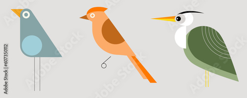 Vector birds flat style. Set of vector colorful birds illustration. Isolated design elements and backgrounds. Green birds