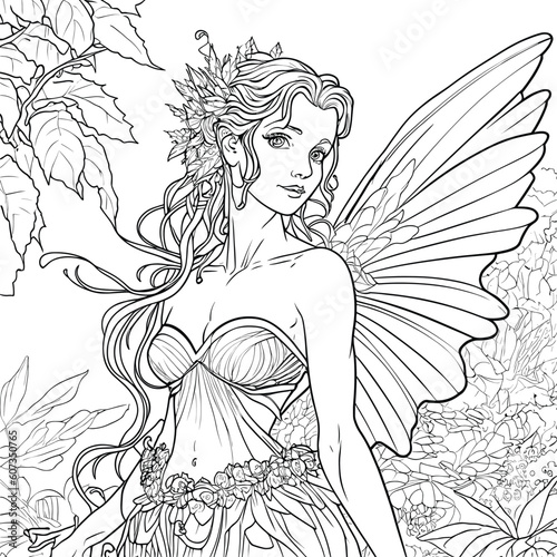 Fairy Coloring Page Great for Beginner Coloring Book Pro Vector