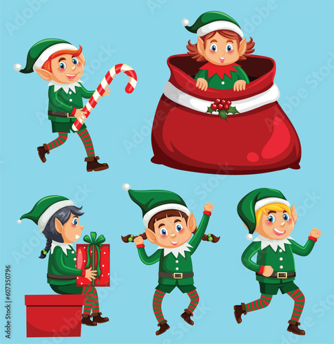 Christmas elf cartoon character set by the greatest graphics