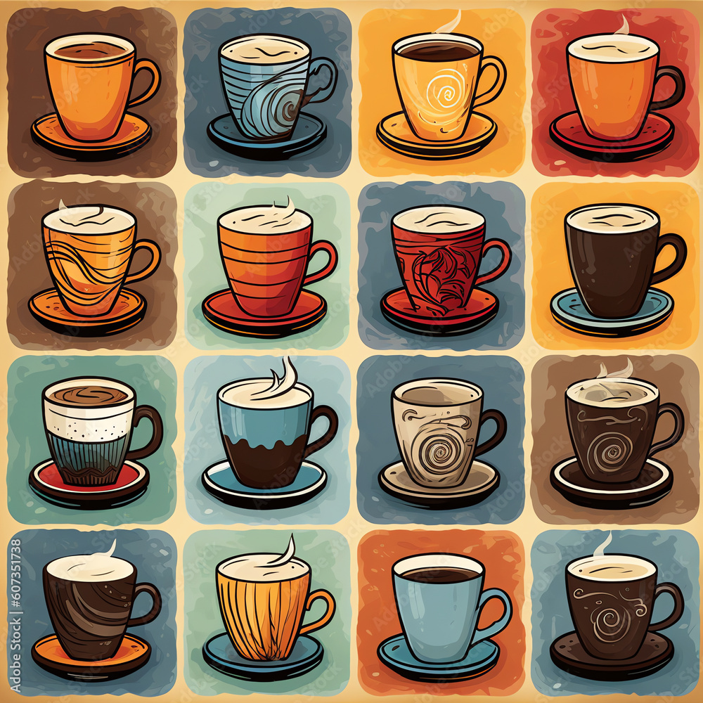 Generative AI Set of colorful paper coffee cups - vector hand drawn illustration Generative AI Set of colorful paper coffee cups - vector hand drawn illustration