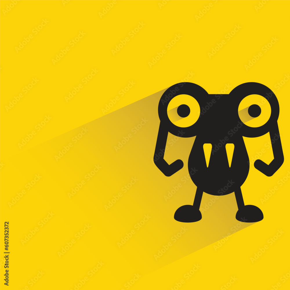 cute monster with shadow on yellow background