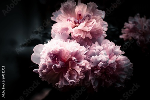 Closeup shot of blooming fluffy pink peonies