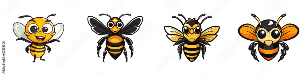 Cartoon bee set. Vector illustration.