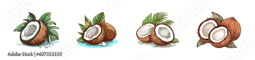 Drawing coconuts. Cartoon vector illustration.