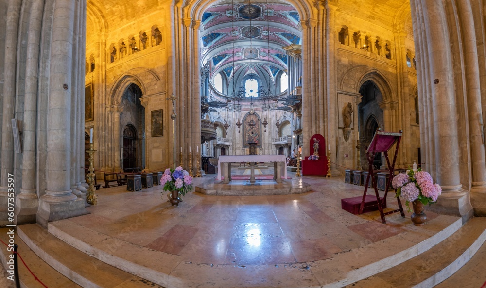 Fisheye shot of the Lisbon Cathedral interior, Portugal