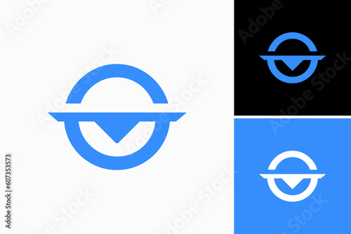 simple plane on circle logo vector premium template